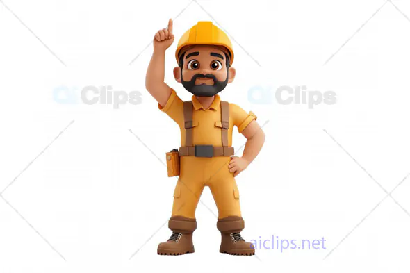 3D Construction Worker Character with Raised Finger