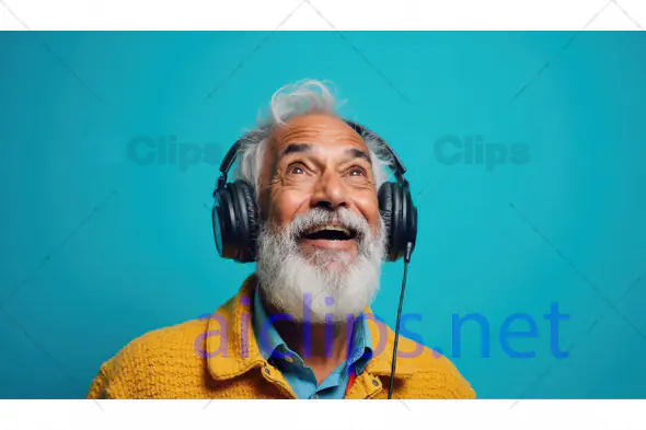 Elderly Man Joyfully Listening to Music on Headphones