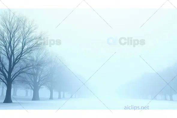 Misty Winter Tree Line in Foggy Landscape
