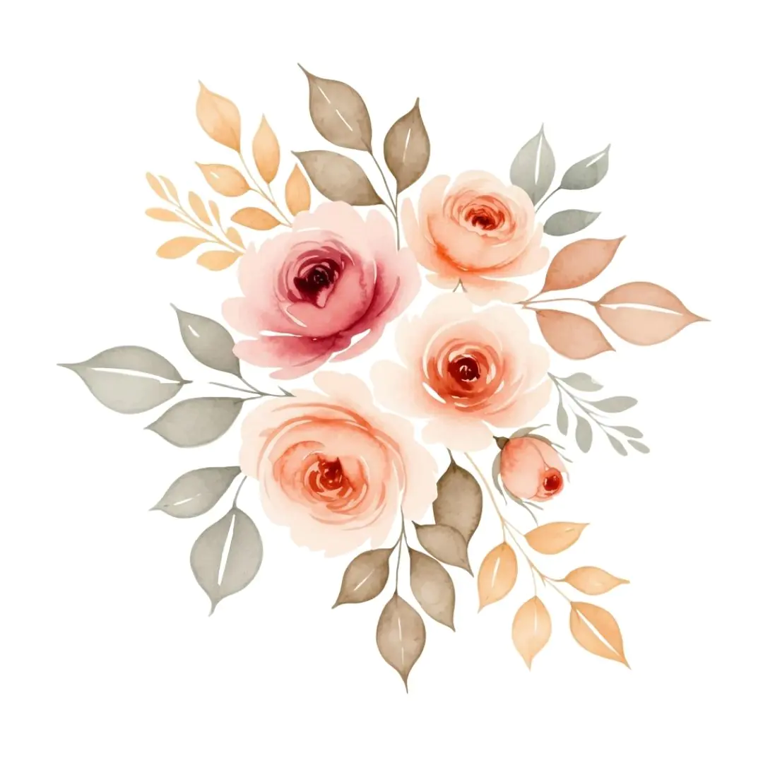 Watercolor Peach Rose Floral Spray PNG Clipart