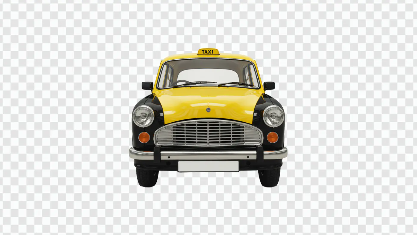 Classic Yellow Taxi Front View PNG Clipart