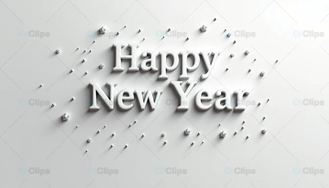Elegant 3D "Happy New Year" Text with Stars