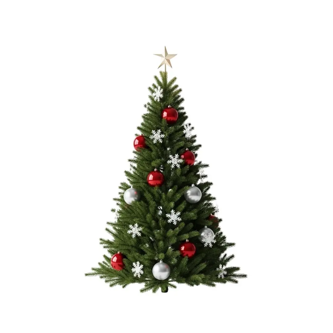 Decorated Christmas Tree with Ornaments and Star PNG