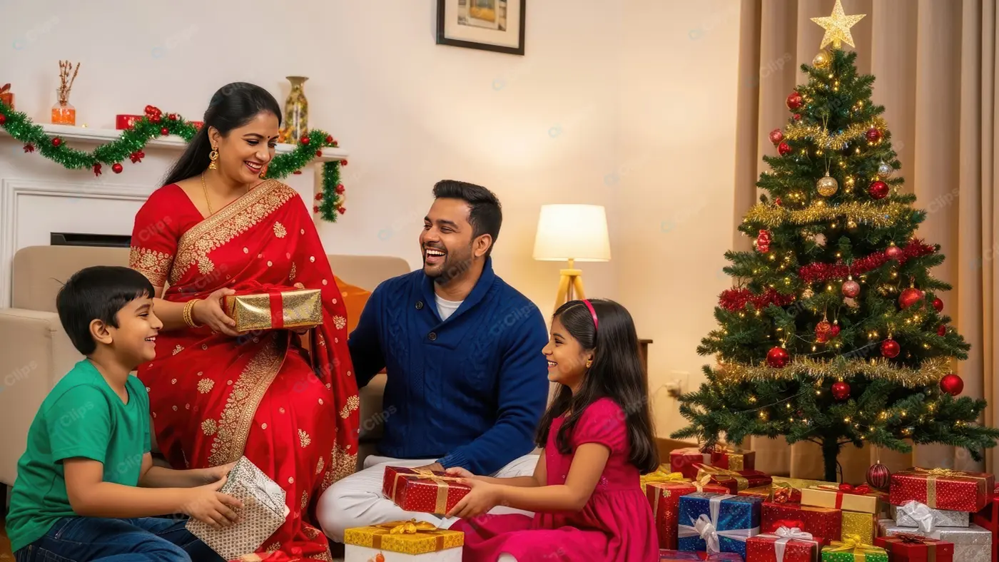 Indian Family Sharing Christmas Joy