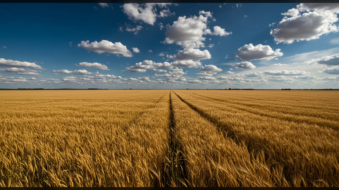 Endless Golden Wheat Field Under Blue Sky | AIClips Nature Agriculture Backdrop