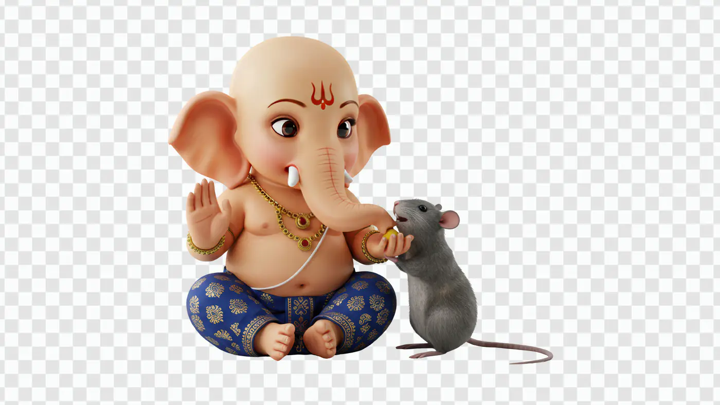 Adorable Ganesha Sharing Treat with Mouse PNG