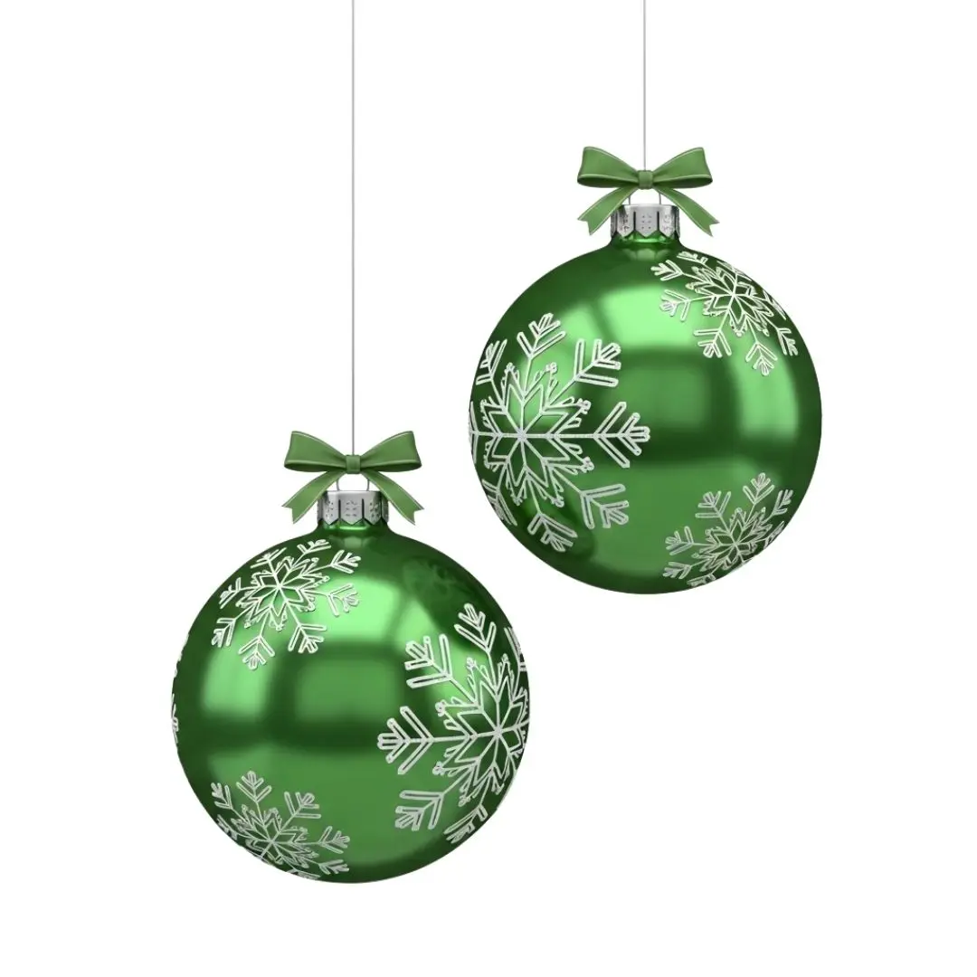 Hanging Green Christmas Baubles with Snowflake Ornaments PNG