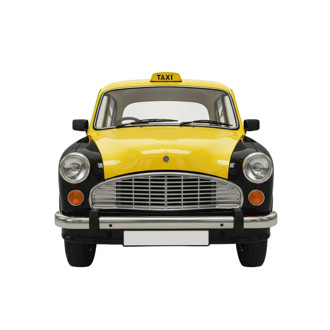 Classic Yellow Taxi Front View PNG Clipart