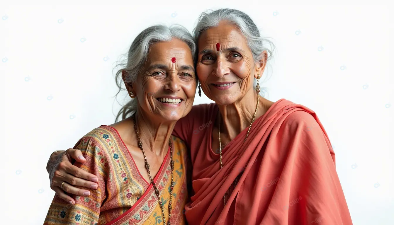 Joyful Senior Indian Women in Traditional Attire