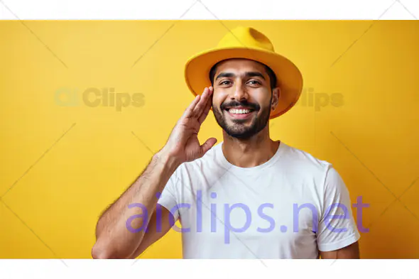 Cheerful Man in Yellow Hat Greeting