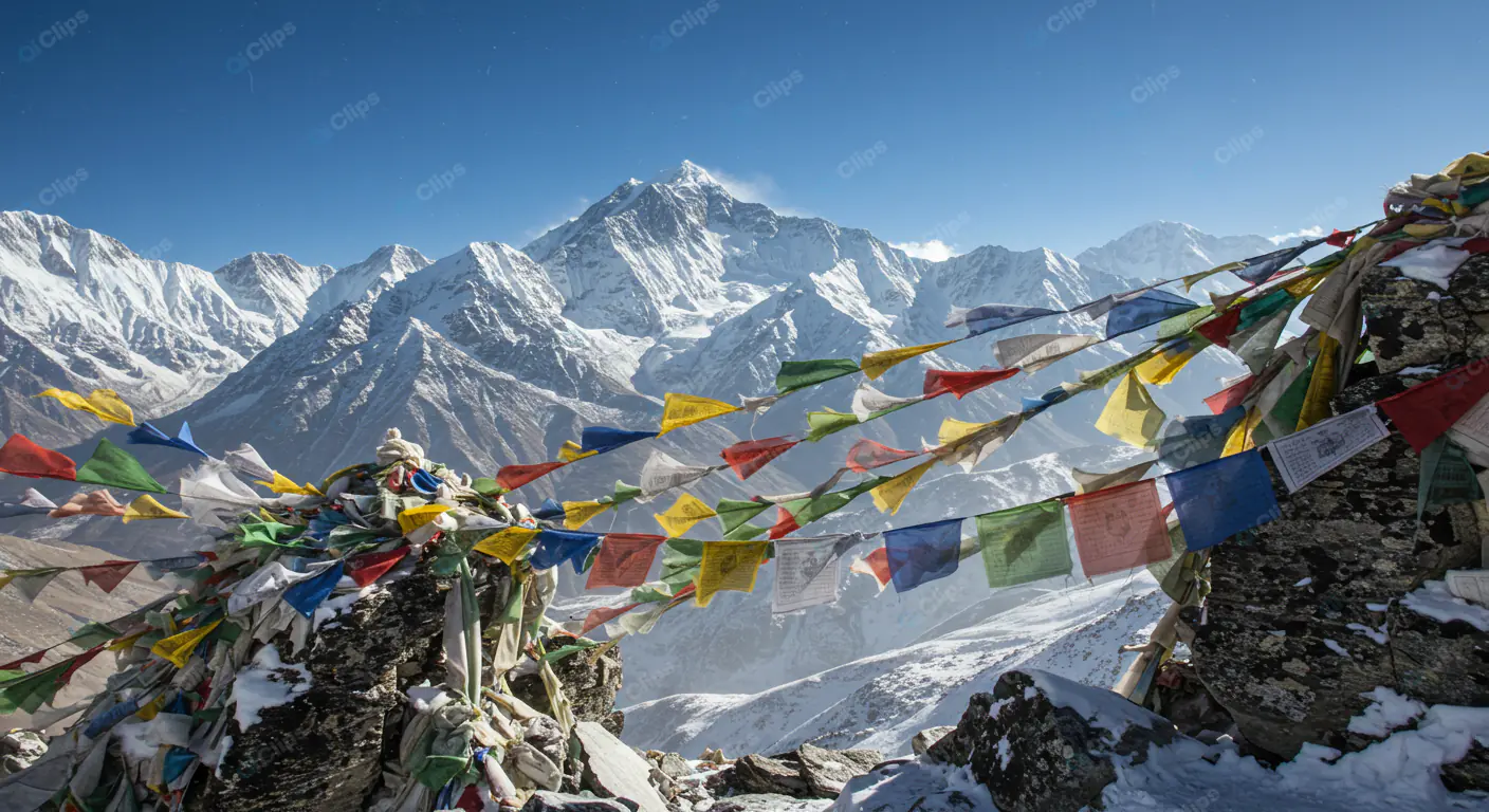 Himalayan Peaks with Prayer Flags