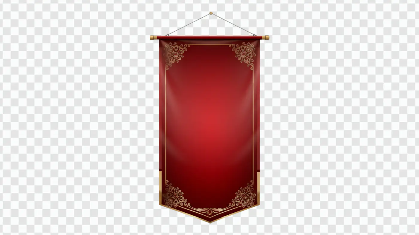 Elegant Red Banner Ornate Gold Corners PNG