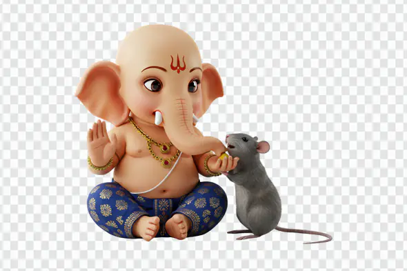 Adorable Ganesha Sharing Treat with Mouse PNG