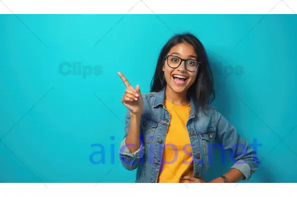 Excited Young Woman Pointing Up