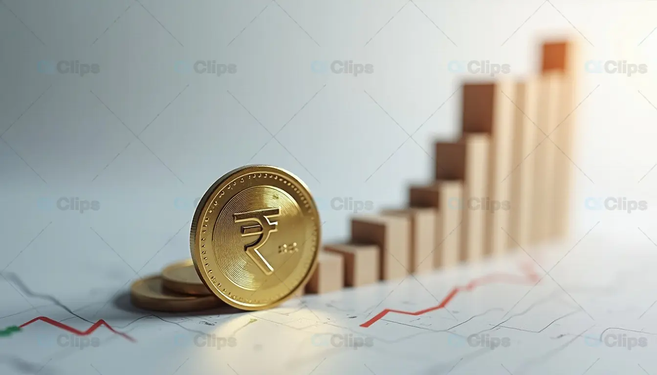 Indian Rupee Coin with Financial Growth Graph