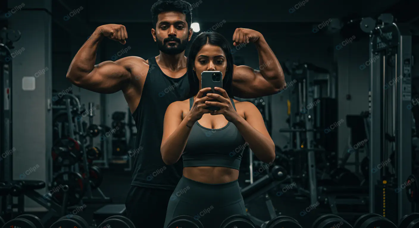 Fitness Power Couple: Gym Mirror Selfie
