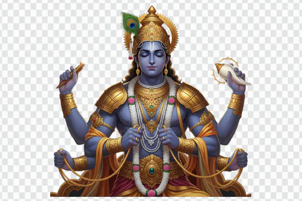 Majestic Lord Vishnu with Multiple Arms PNG