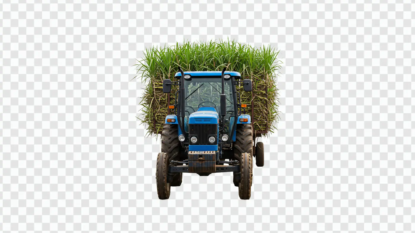 Blue Tractor Hauling Sugarcane Crop PNG Clipart