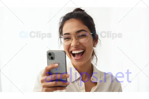 Woman Smiling While Looking at Smartphone