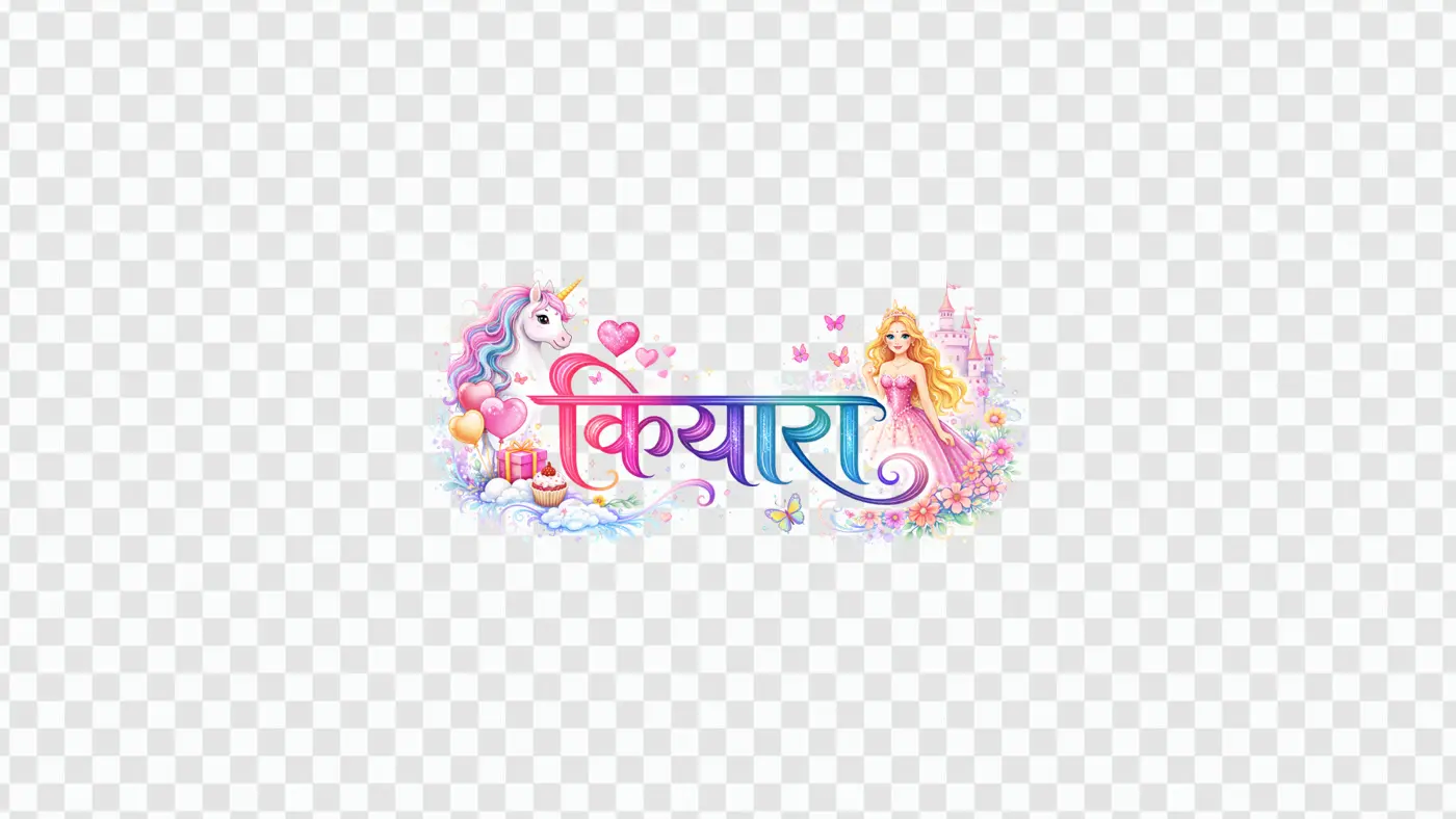 Whimsical Kiyara Hindi Calligraphy Princess Unicorn Clipart PNG