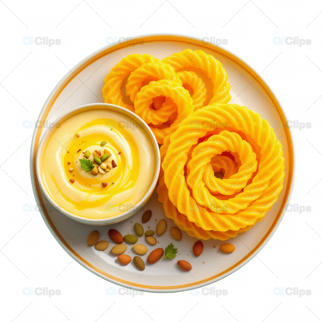 3D Mango Jalebi with Cream Dip Plate