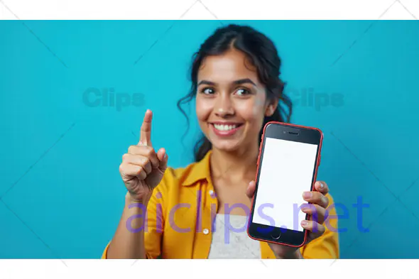 Smiling Woman Displaying Blank Smartphone Screen