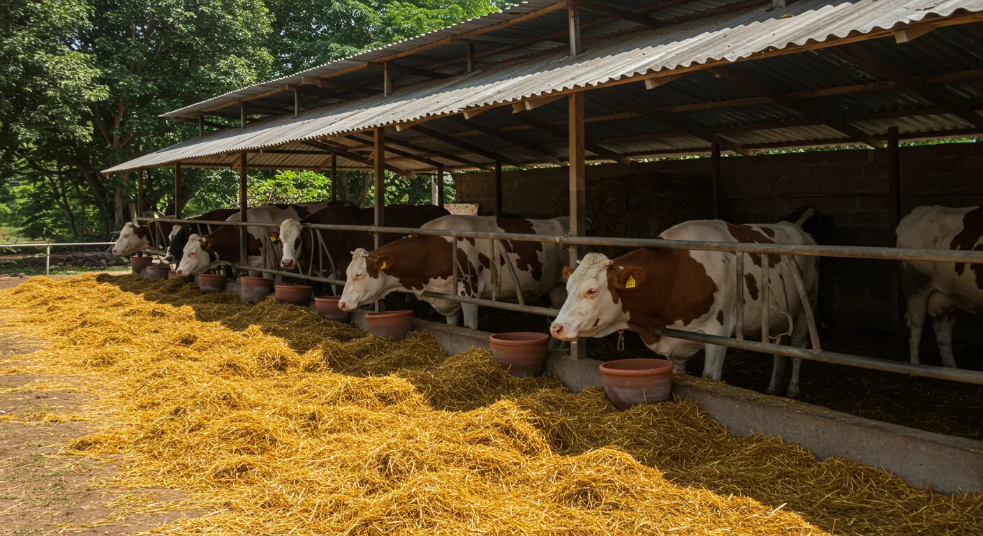 Modern Indian Cow Shed Feeding Scene | Dairy Farm Image by AIClips