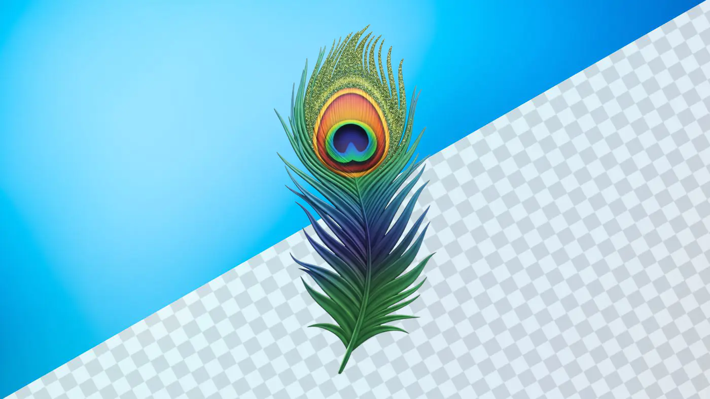 Vibrant peacock feather with iridescent eye design