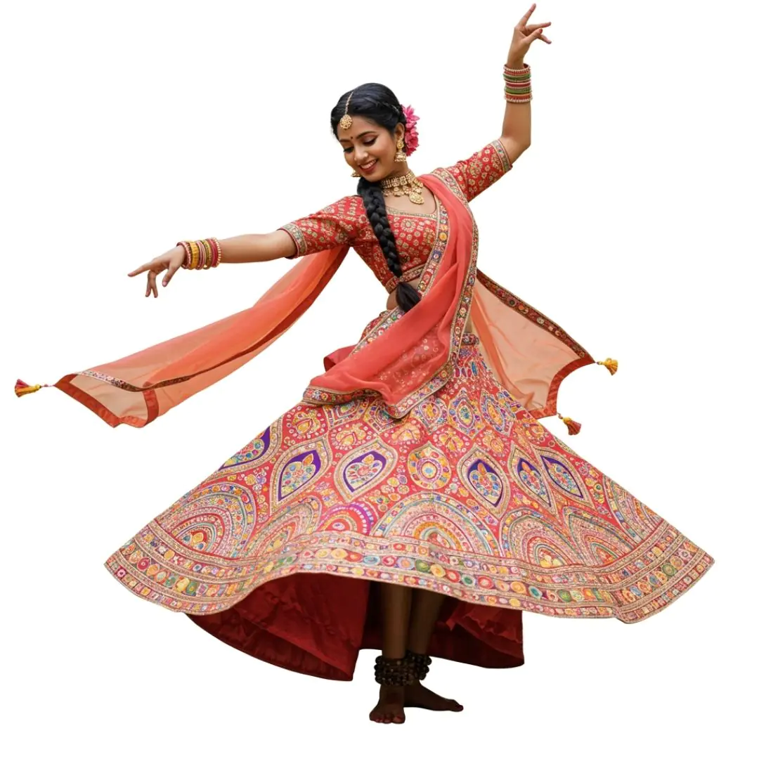 Graceful Indian Dancer in Ornate Lehenga PNG