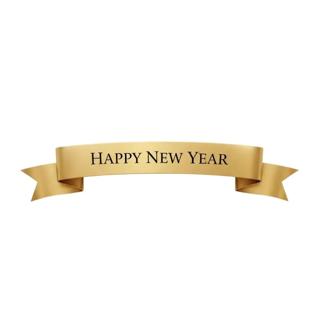 Elegant Golden Happy New Year Ribbon Banner PNG