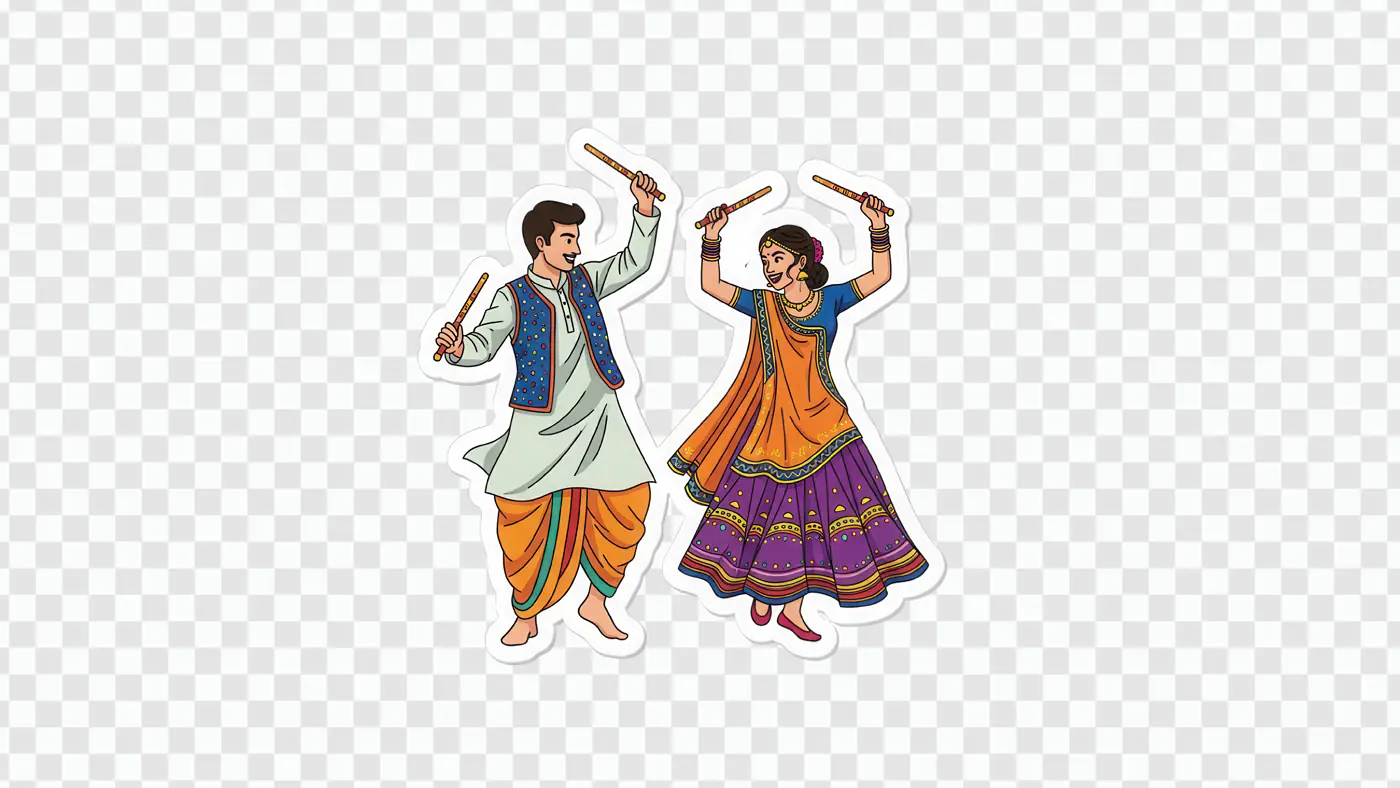 Traditional Indian Dancers Performing Garba with Dandiya Sticks