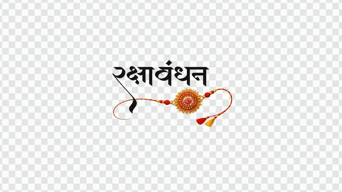 Decorative Raksha Bandhan Calligraphy with Golden Rakhi PNG