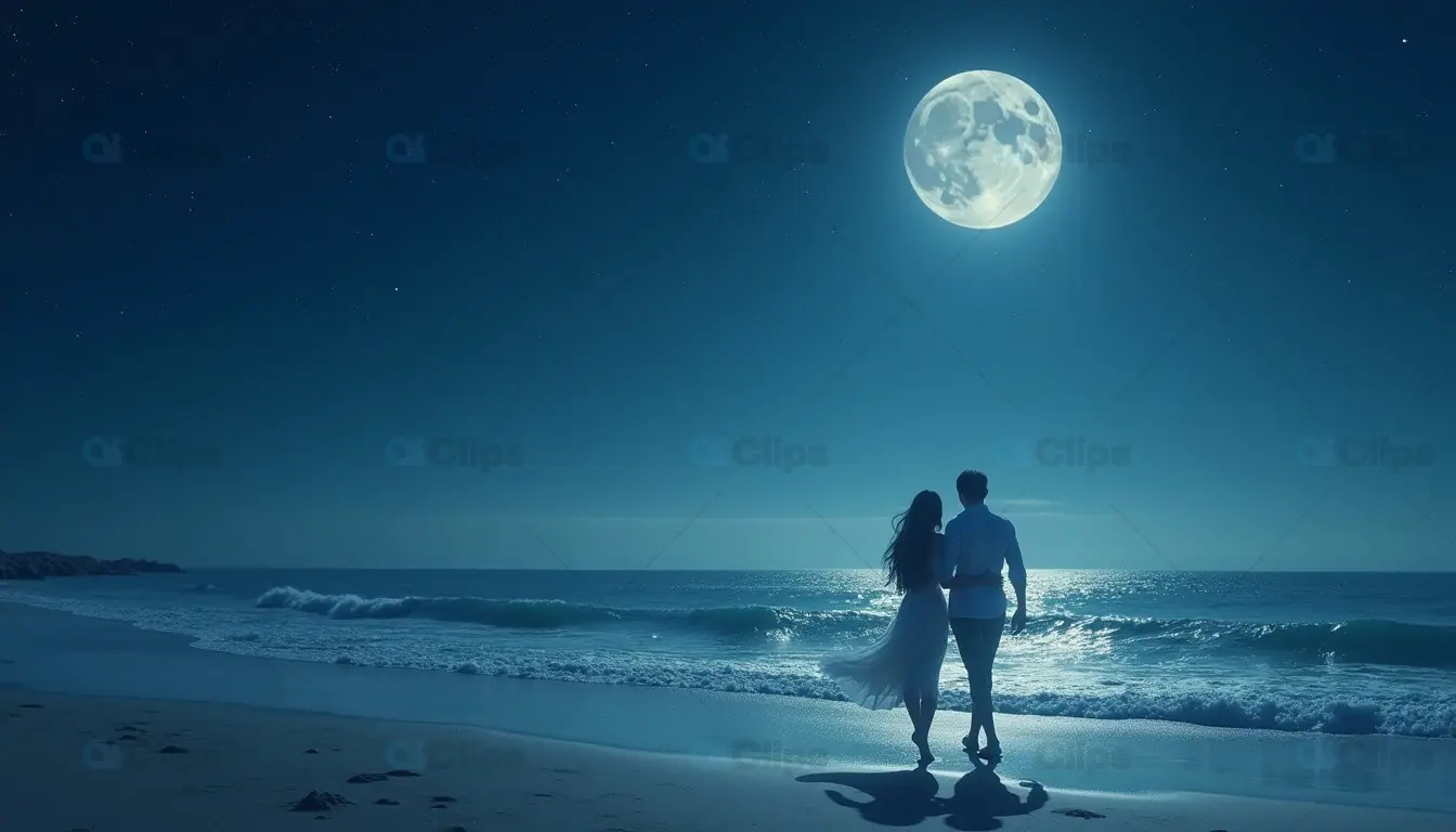 Romantic Moonlit Beach Walk