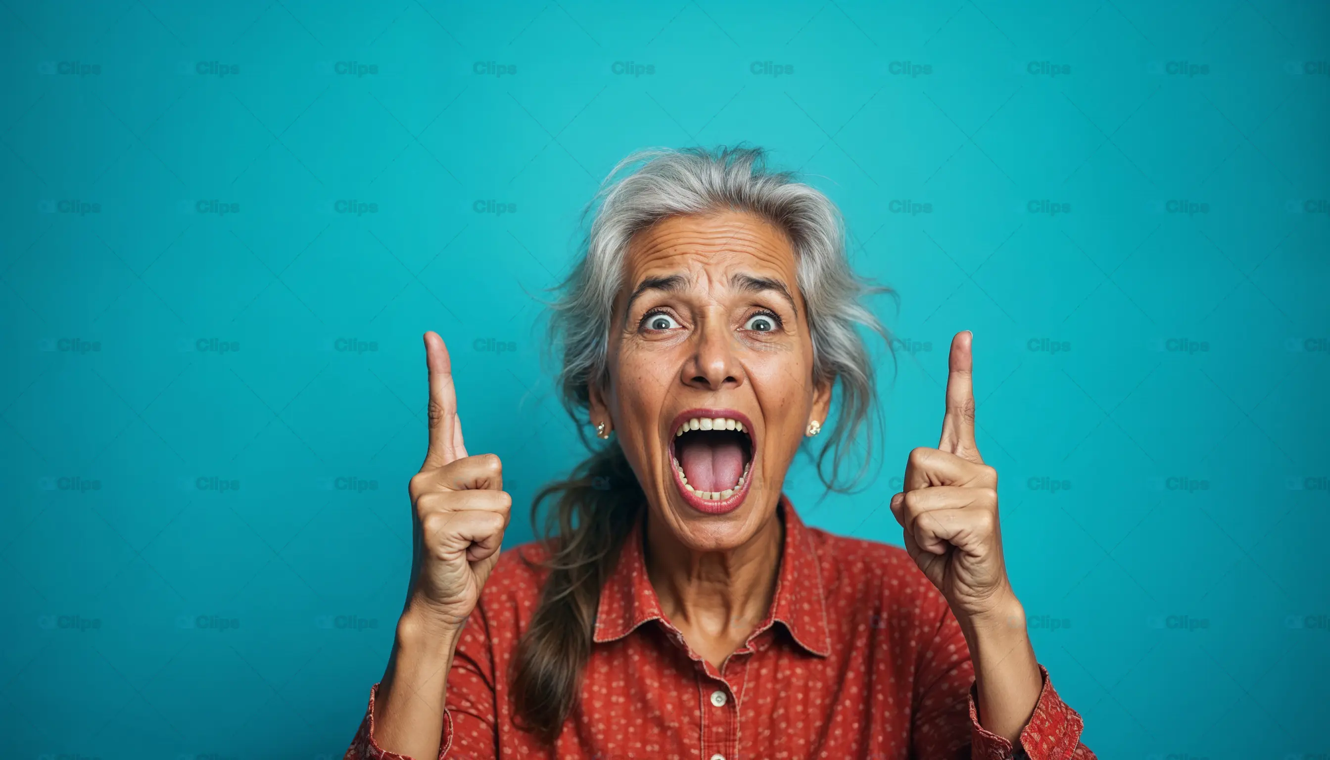 Excited Senior Woman Pointing Up