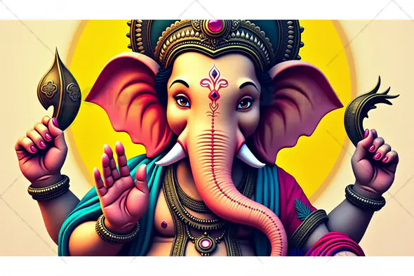 Vibrant Illustration of Lord Ganesha in a Traditional Pose