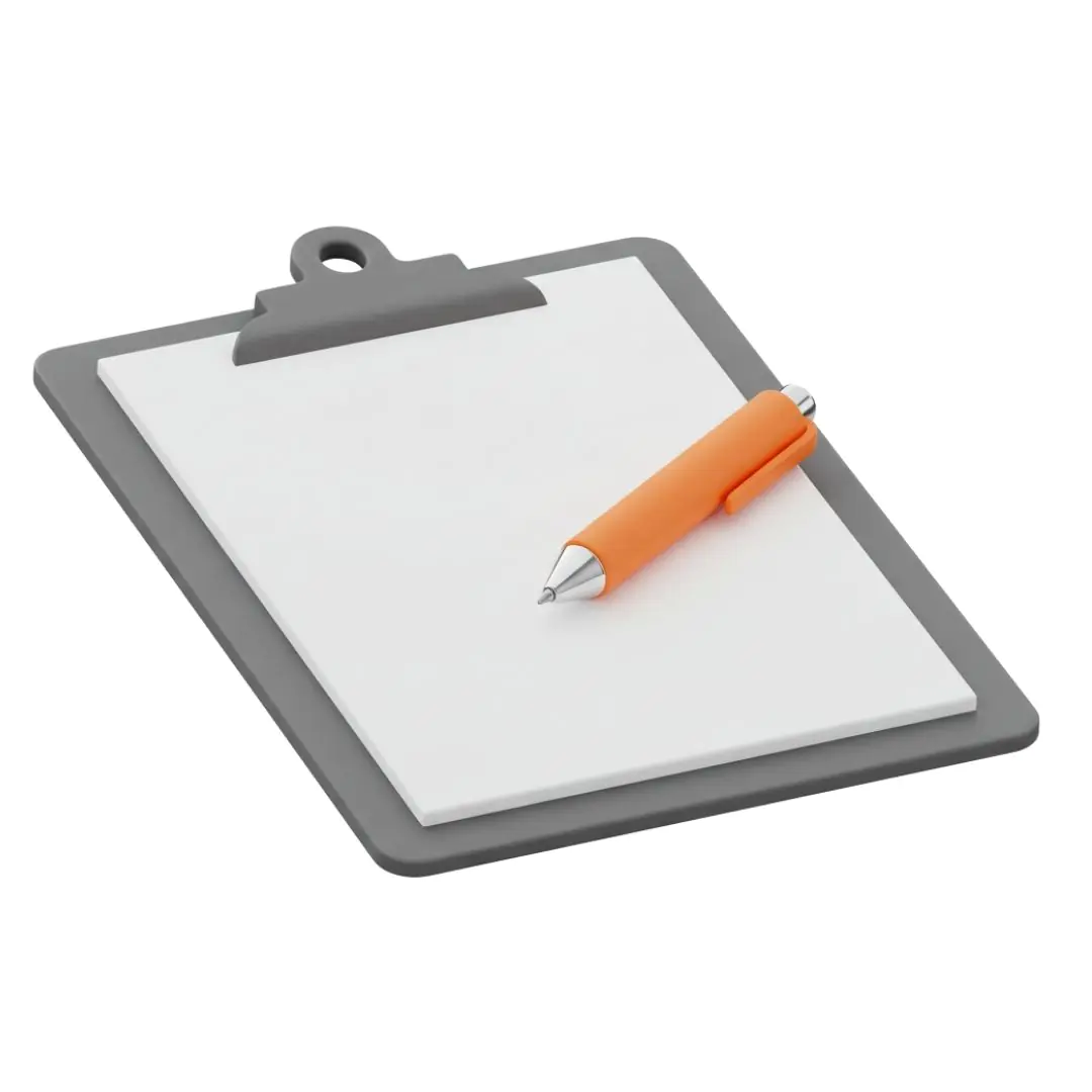 Clipboard with blank paper and orange pen