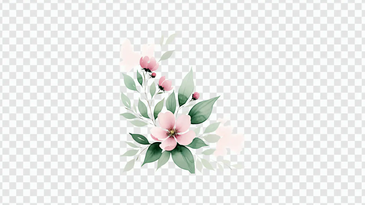 Delicate Pink Floral Watercolor Arrangement PNG Clipart