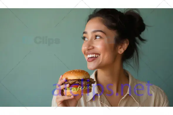 Smiling Woman with a Burger