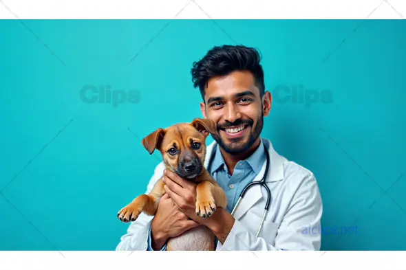 Smiling Veterinarian Holding Puppy