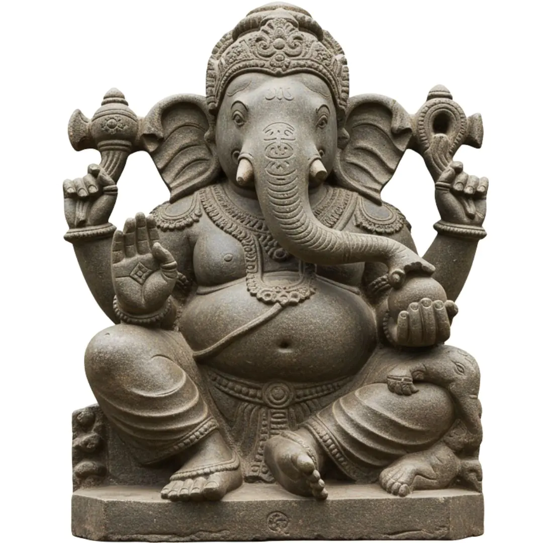 Intricate Stone Ganesha Sculpture Sitting Cross-Legged PNG