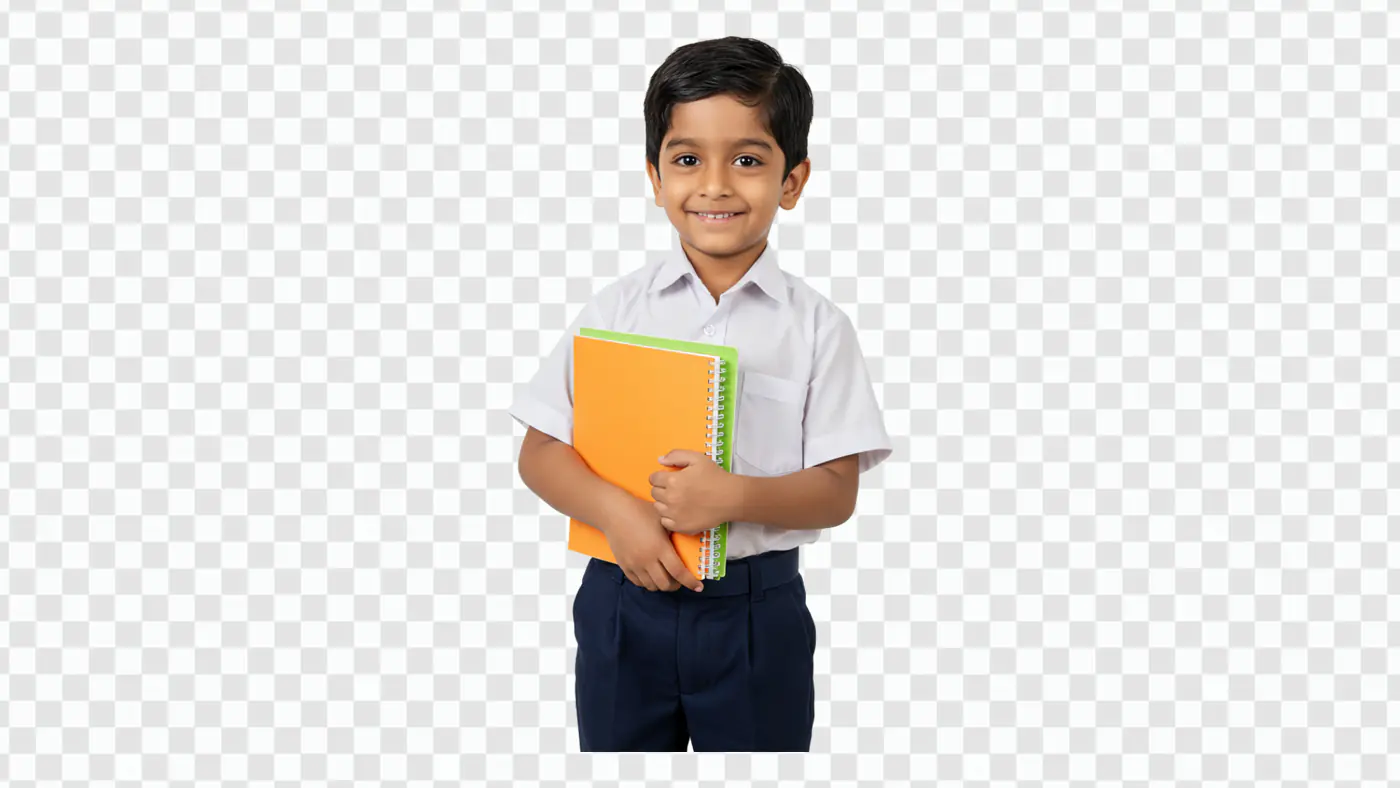 Cheerful Indian Schoolboy Holding Colorful Notebooks PNG