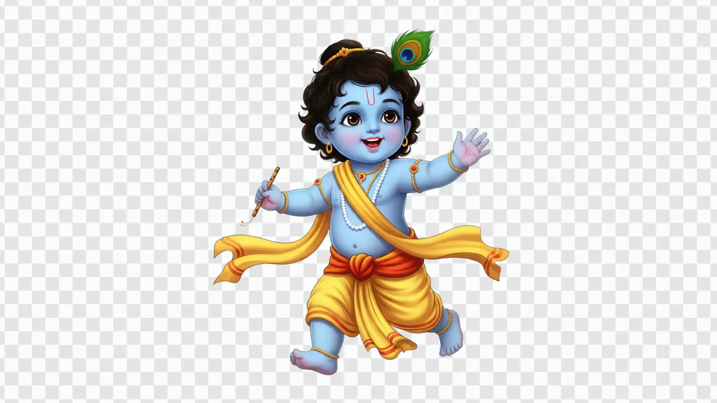 Little Krishna dancing with peacock feather PNG