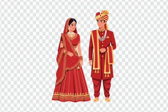 Indian Bride and Groom in Red Attire Clipart PNG