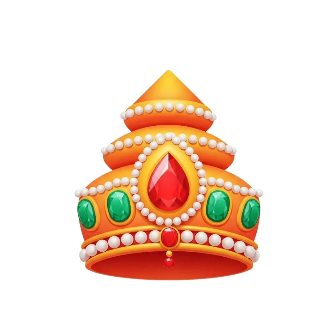 Ornate golden crown with red and green gems