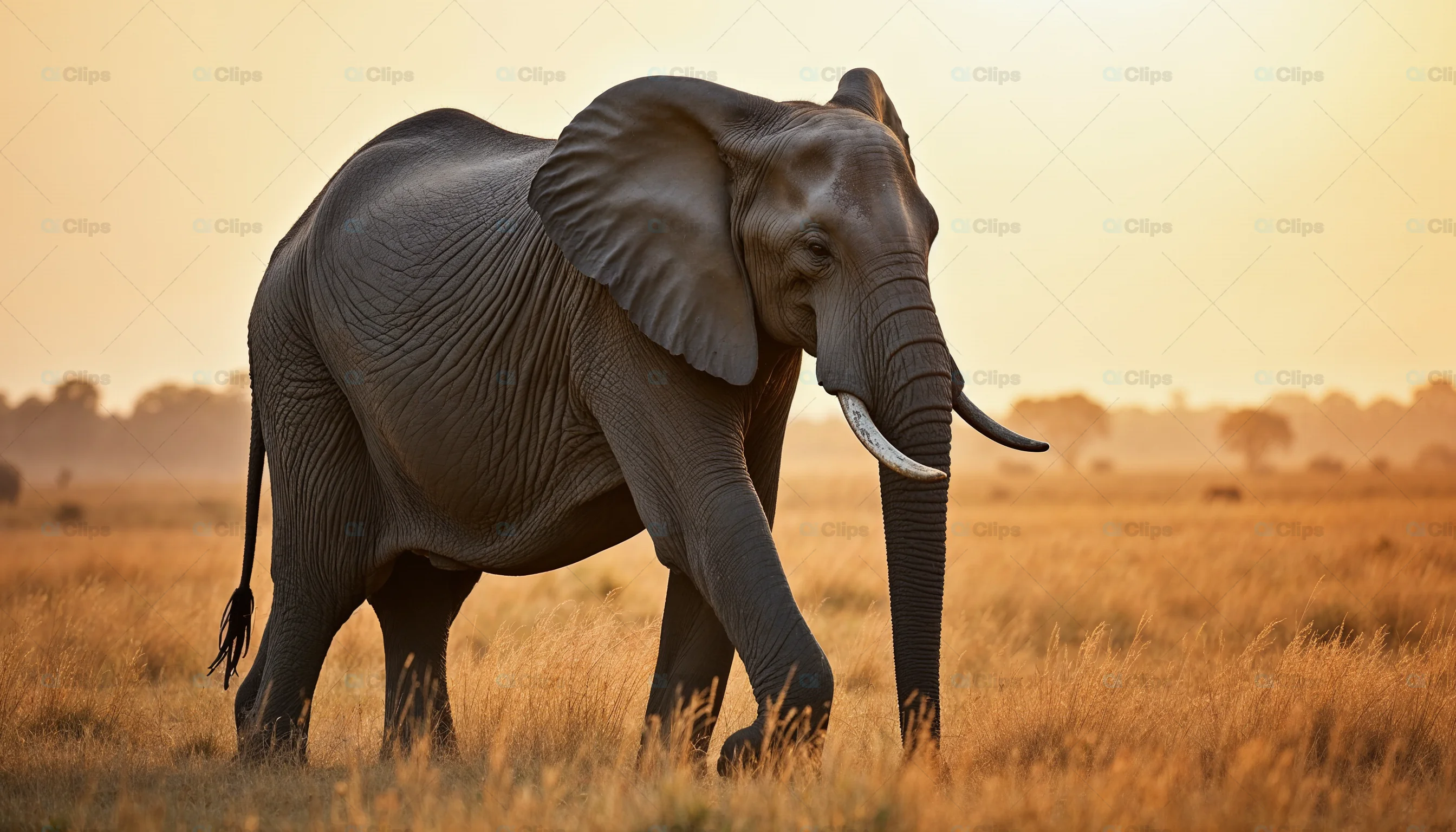 Elephant in Golden Savannah