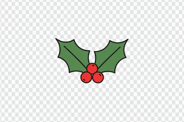 Christmas Holly Leaves with Red Berries Clipart PNG