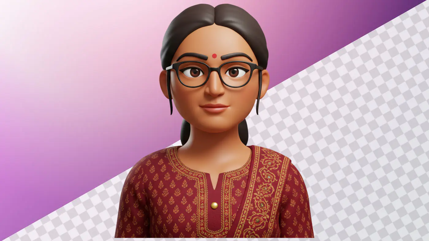 3D Indian Woman Avatar in Traditional Attire PNG Clipart