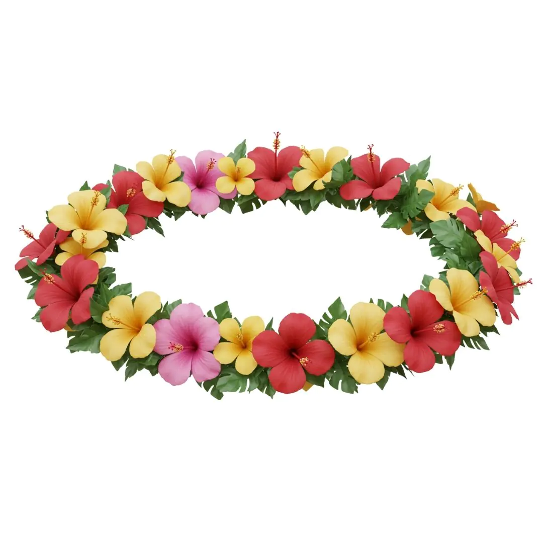 Vibrant hibiscus flower wreath with tropical leaves