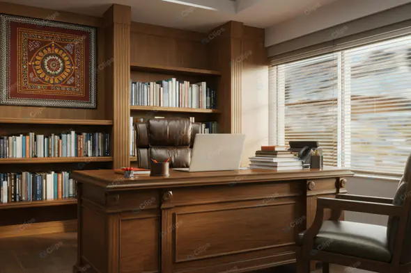 Opulent Executive Study with Indian Flair