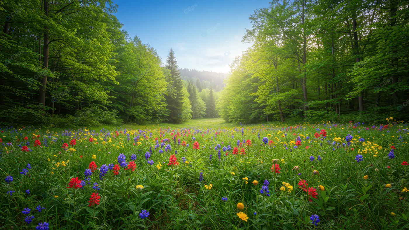 Vibrant Wildflower Forest Glade